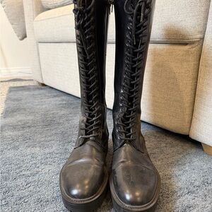 Zara Black Lace-Up Knee-High Boots